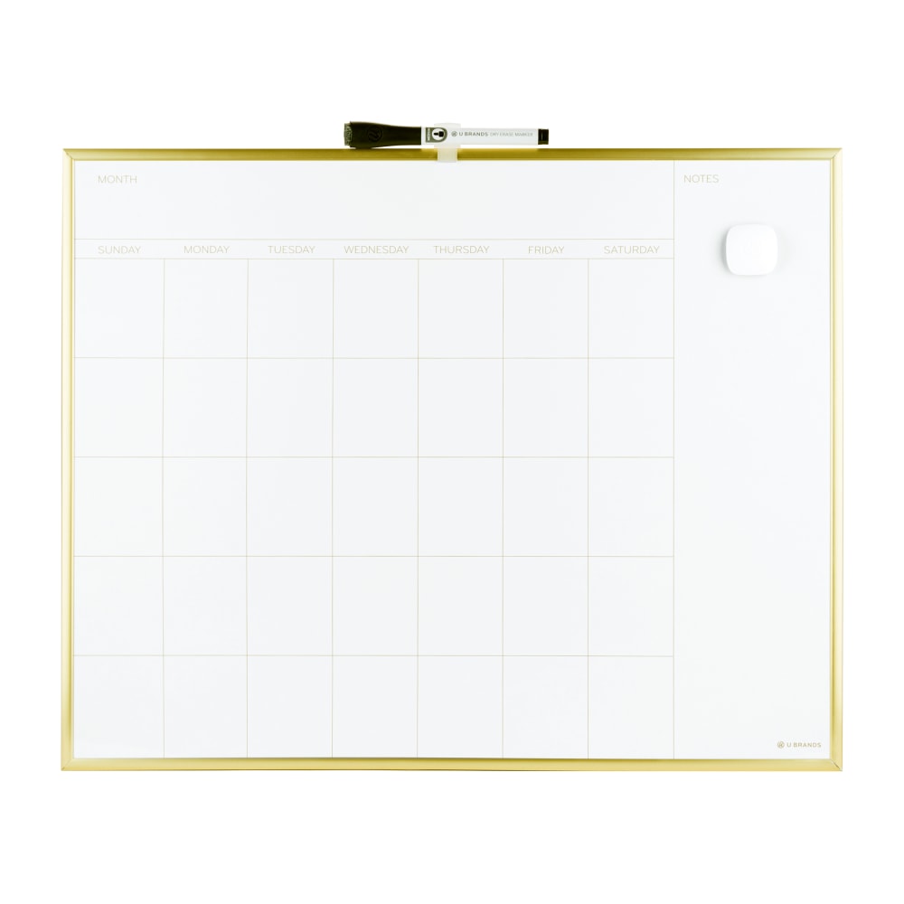 U Brands Magnetic Dry-Erase White Calendar Whiteboard, 16in x 20in, Steel Frame With Gold Finish