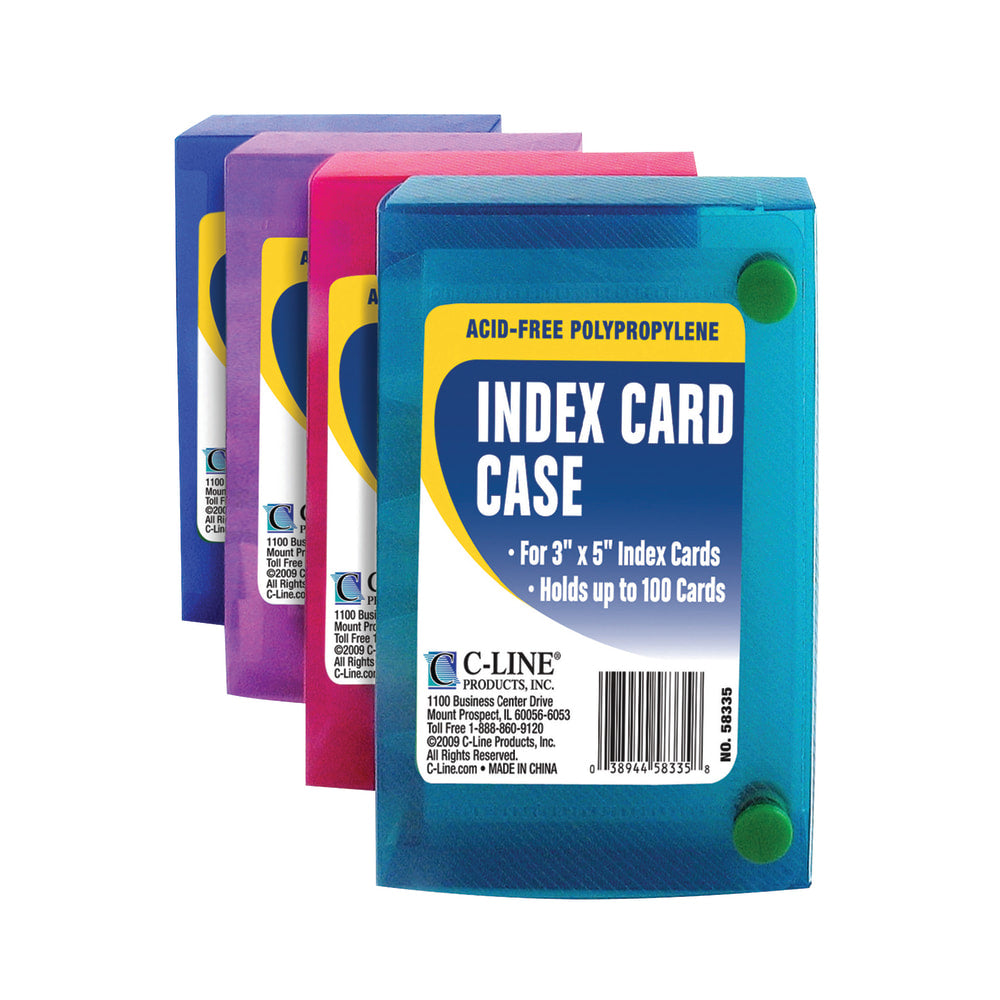C-Line Index Card Cases, 100-Card Capacity, 3in x 5in, Assorted Colors, Pack Of 24