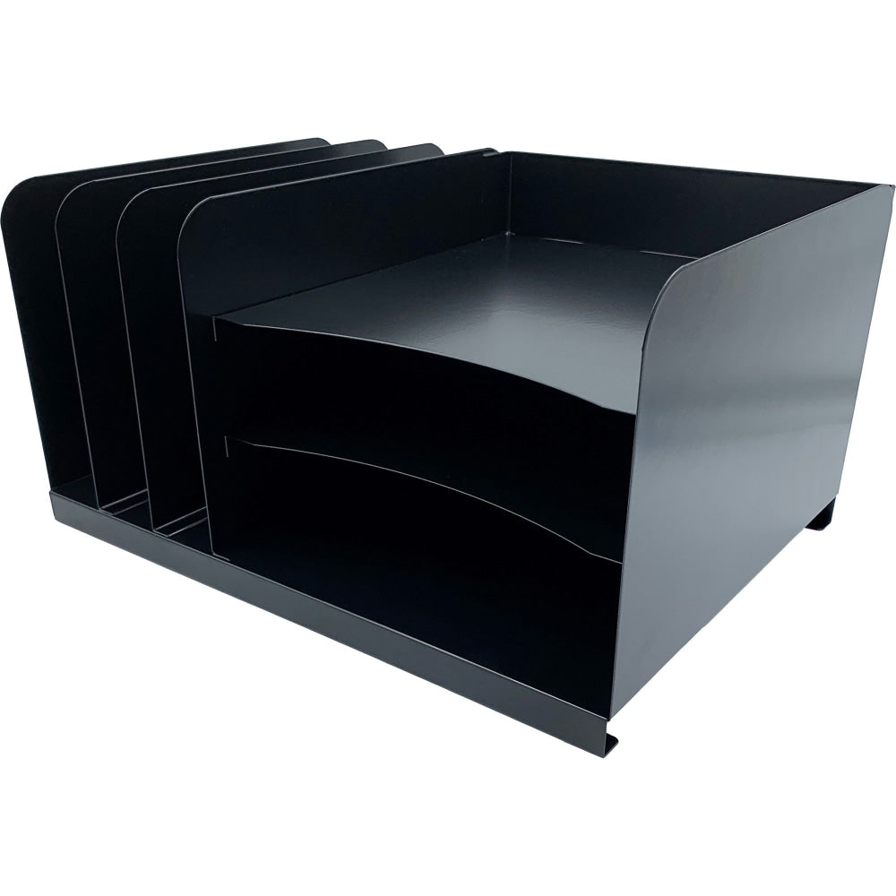 Huron Combo Slots Desk Organizer, 6 Compartment(s), Horizontal/Vertical, 8inH x 15inW x 11inD, Durable, Black, Steel