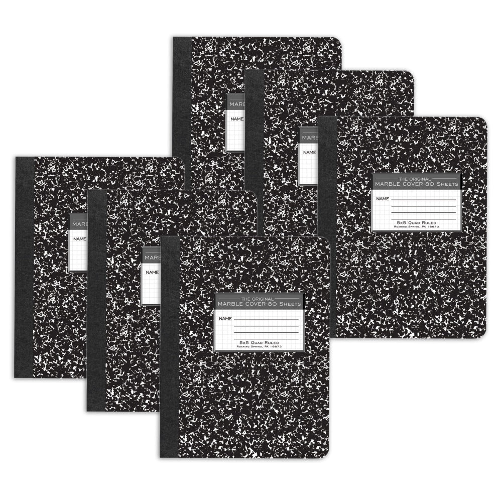 Roaring Spring Paper Products Composition Book, 5x5 Graph, 9-3/4in x 7-1/2in, 80 Sheets, Black Marble, Pack Of 6