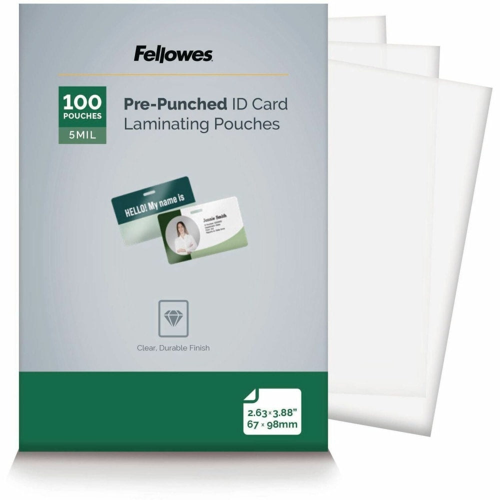 Fellowes Punched ID Card Glossy Thermal Laminating Pouches - 3.88inx 5 mil Thickness - Glossy -  - 52016, 10/Pack