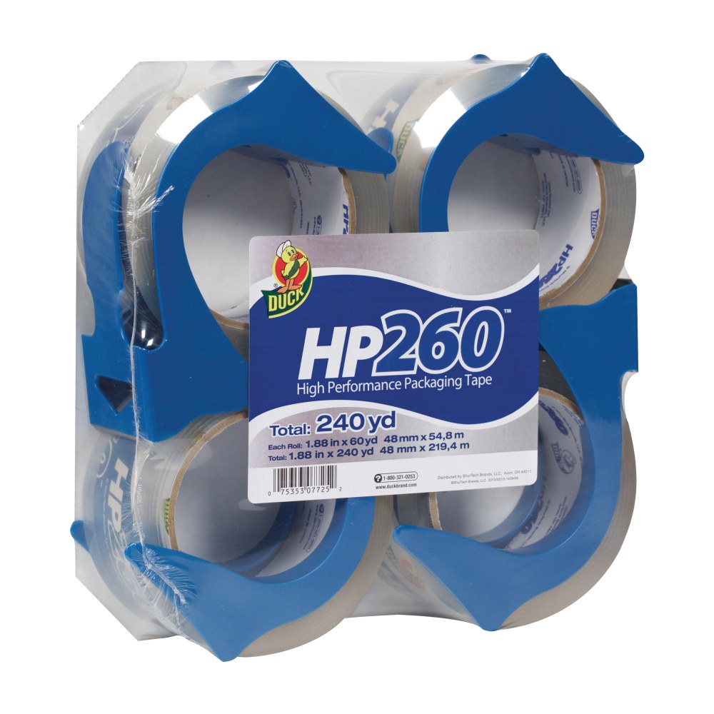 Duck HP260 Packaging Tape, In Dispenser, 2in x 60 Yd., Clear, Pack Of 4