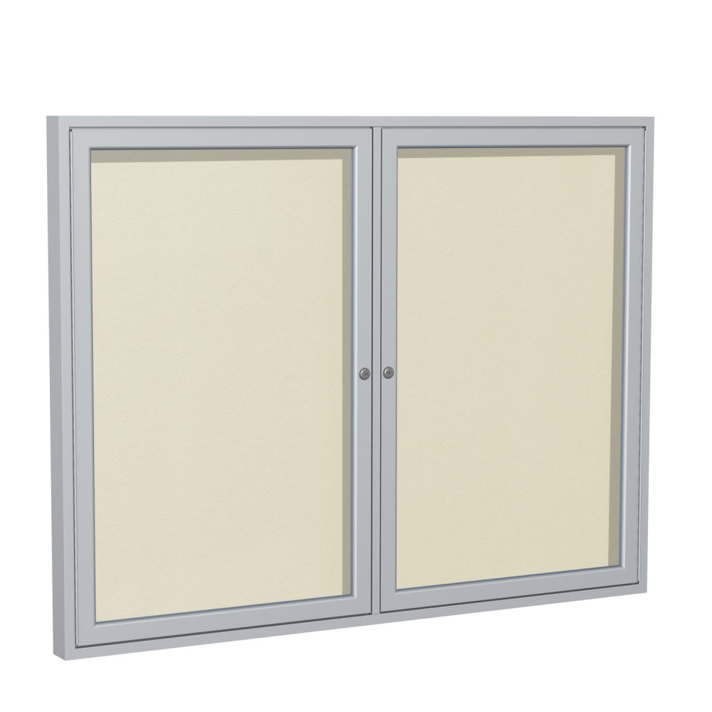 Ghent 2 Door Enclosed Vinyl Bulletin Board, Satin Aluminum Frame, 36inH x 48inW, Ivory