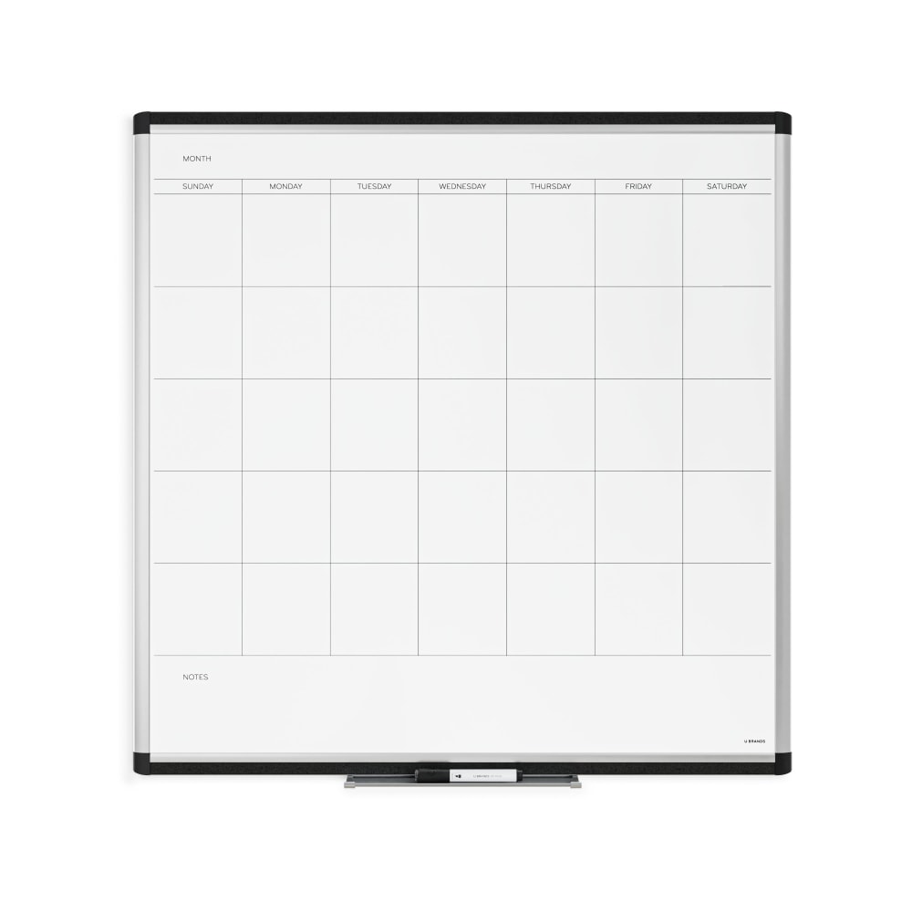 U Brands PINIT Magnetic Dry-Erase Monthly Calendar Board, 36in X 36in, Silver Aluminum Frame, Actual Size 35in X 35in (2902U00-01)