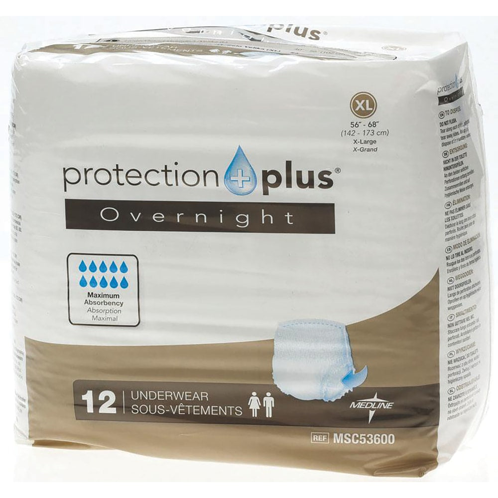 Protection Plus Overnight Protective Underwear, X-Large, 56 - 68in, White, Bag Of 12