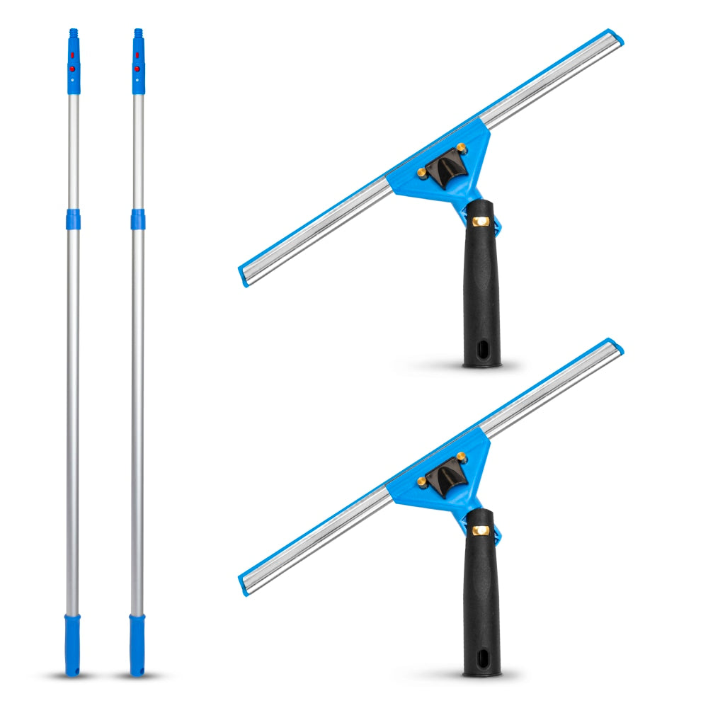 Gritt Commercial Swivel Window Squeegee And Telescopic Pole Window Washing Kit, 14in Squeegee/6ft Pole, Multicolor, Pack Of 2 Kits