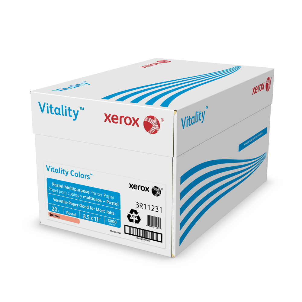 Xerox Vitality Colors Pastel Multi-Use Printer & Copy Paper, 10 Reams, Salmon, Letter (8.5in x 11in), 5000 Sheets Per Case, 20 Lb, 30% Recycled