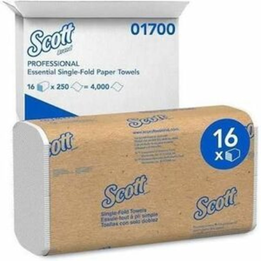 Scott Single-Fold Towels - Singlefold - 9.30in Width x 10.50in Length - White - 250/Pack - 16 / Carton
