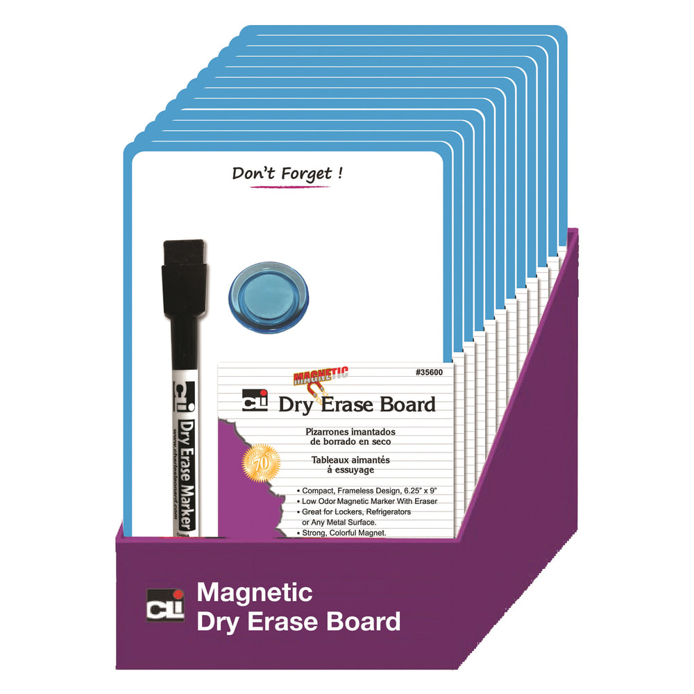 Charles Leonard Mini Magnetic Unframed Dry-Erase Whiteboards, 9in x 6 1/4in, Blue, Set Of 12 Whiteboards