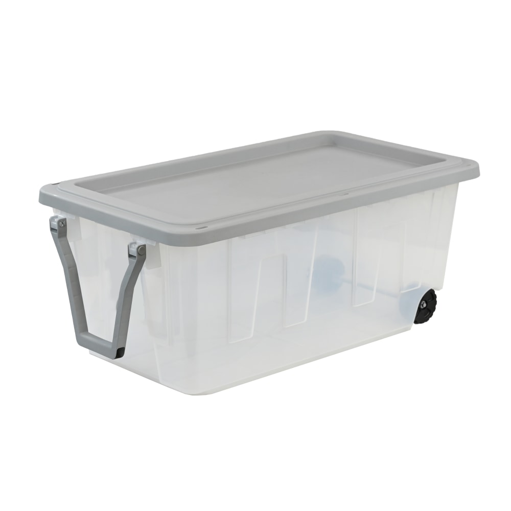 Centrex Tough Box Wheeled Tote With Lid, 40-Gallon, 39-1/4inL x 22inW x 16-1/2inH, Clear/Gray