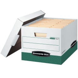 Bankers Box R Kive Heavy-Duty Storage Boxes, Letter/Legal Size, 15in x 12in x 10in, White/Green, Case Of 12 - 07241