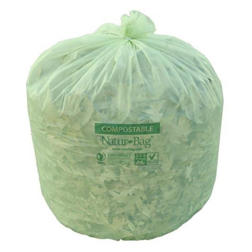 Natur Bag Compostable Trash Liners,  0.9 mil, 64 Gallons, Green, 10 Bags Per Roll, Case Of 6 Rolls
