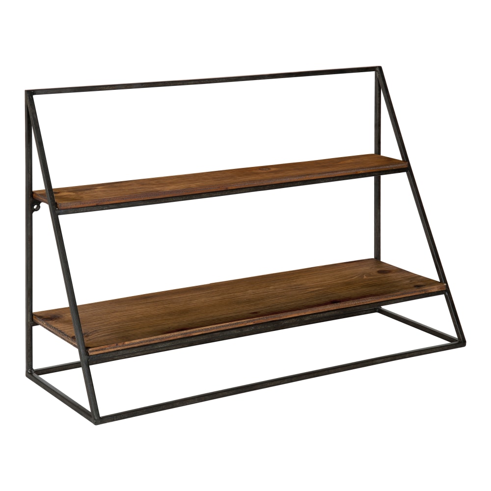 Kate and Laurel Lander Rustic Hanging Wall Shelves, 16inH x 24inW x 8inD, Brown/Black
