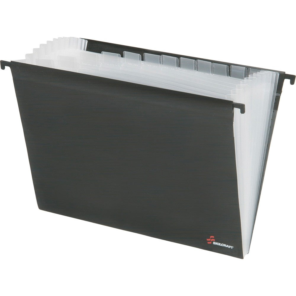 SKILCRAFT Letter Hanging Folder - 8 1/2in x 11in - 12 Pocket - Black - 1 Each