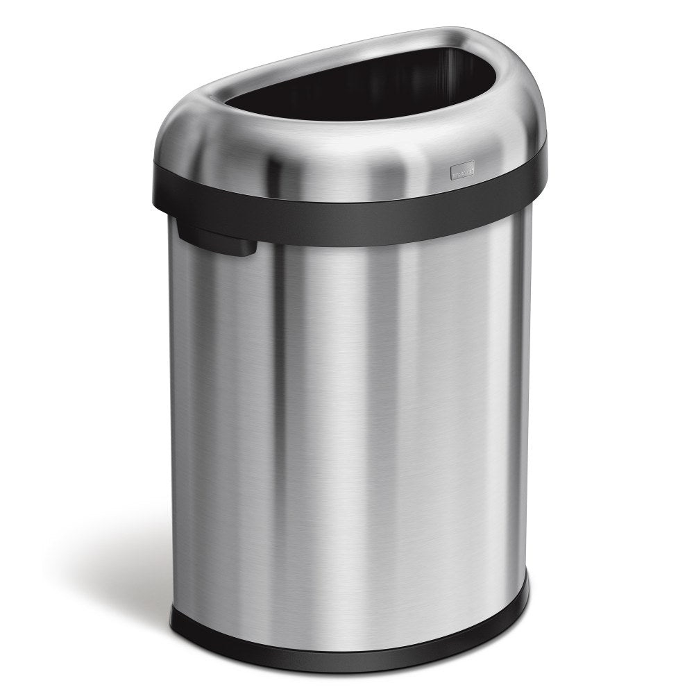 simplehuman Commercial Open Top Trash Can, Semi-Round, 21 Gallons, 30in x 20.7in x 14.3in, Brushed Heavy-Gauge Stainless Steel