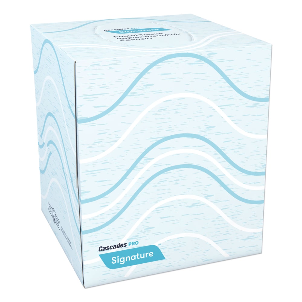 Cascades PRO Signature Facial Tissue, 2-Ply, White, Cube, 90 Sheets/Box, 36 Boxes/Carton