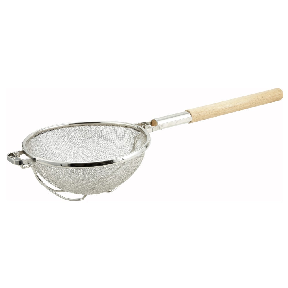 Winco Reinforced Double Fine Mesh Strainer With Round Handle, 10-1/2in, Silver/Brown