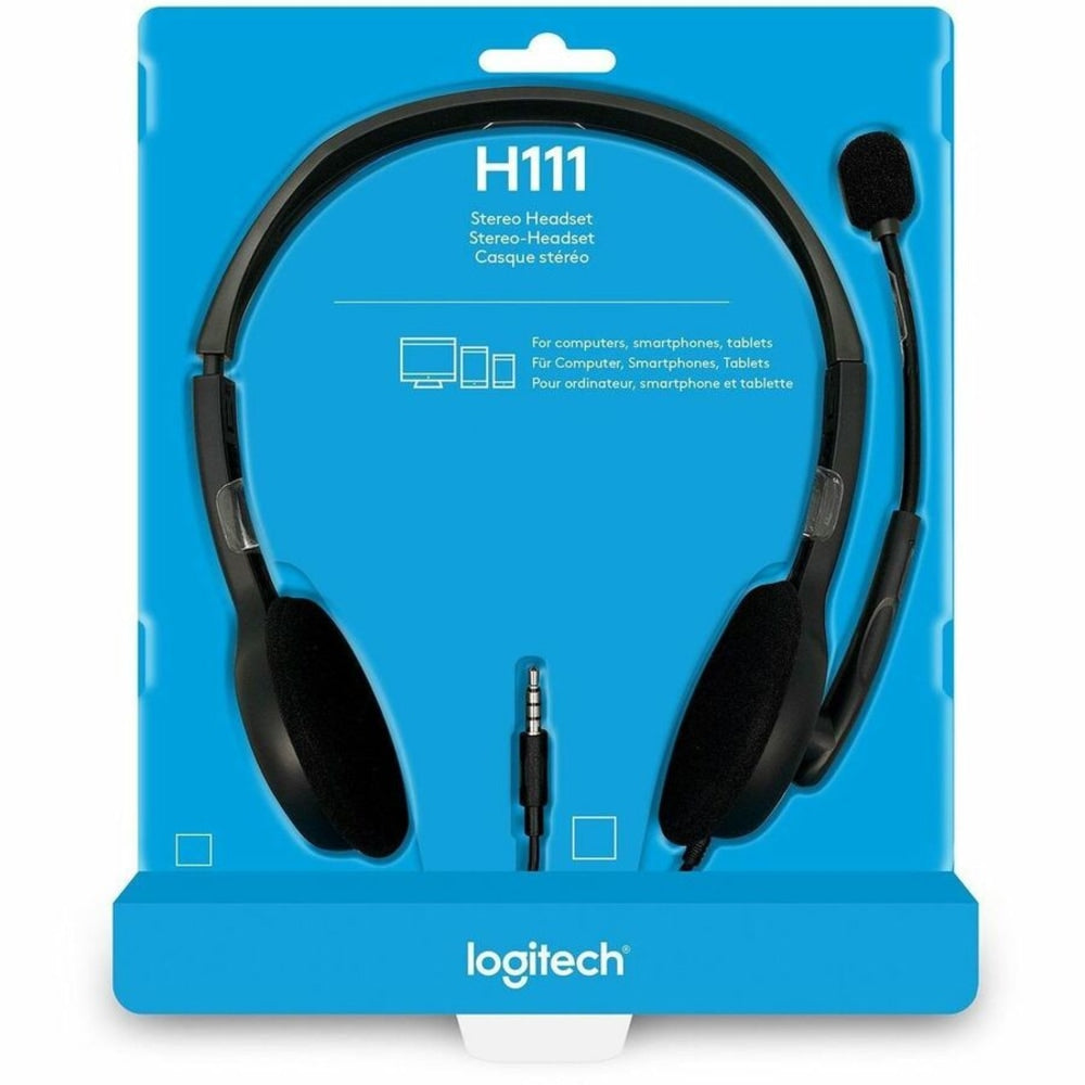 Logitech H111 Wired Headset, Stereo Headphones with Noise-Cancelling Microphone, 3.5 mm Audio Jack