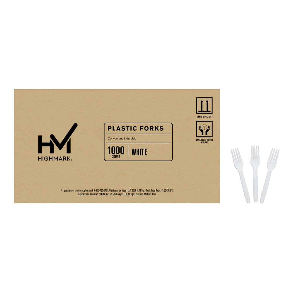 Highmark Plastic Utensils, Medium-Size Forks, White, Box Of 1,000 Forks