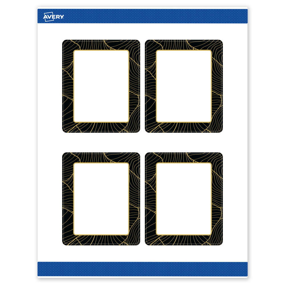 Avery Printable Labels With Sure Feed Technology, S00-ETG, Rectangle, 4in x 3-1/3in, Matte White With Preprinted Black/Gold Vein Border, Pack Of 40