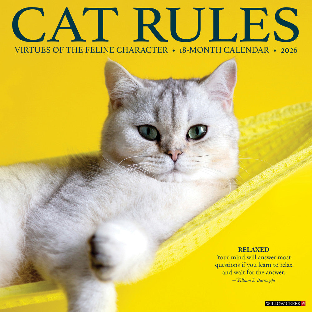 2026 Willow Creek Press Animals Monthly Wall Calendar, 12in x 12in, Cat Rules, January To December, 50583