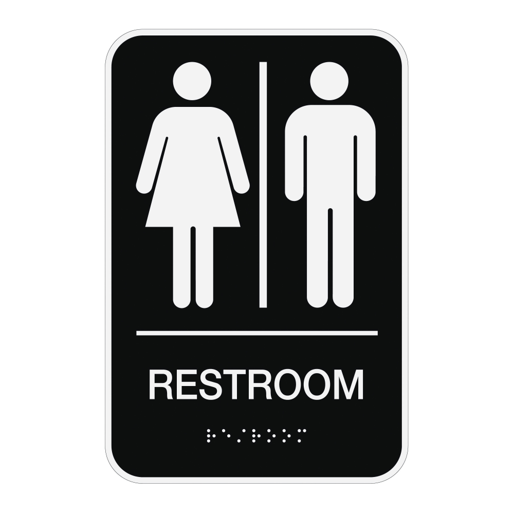 Cosco ADA Mens/Womens/Unisex Restroom Sign, 6in x 9in, Black