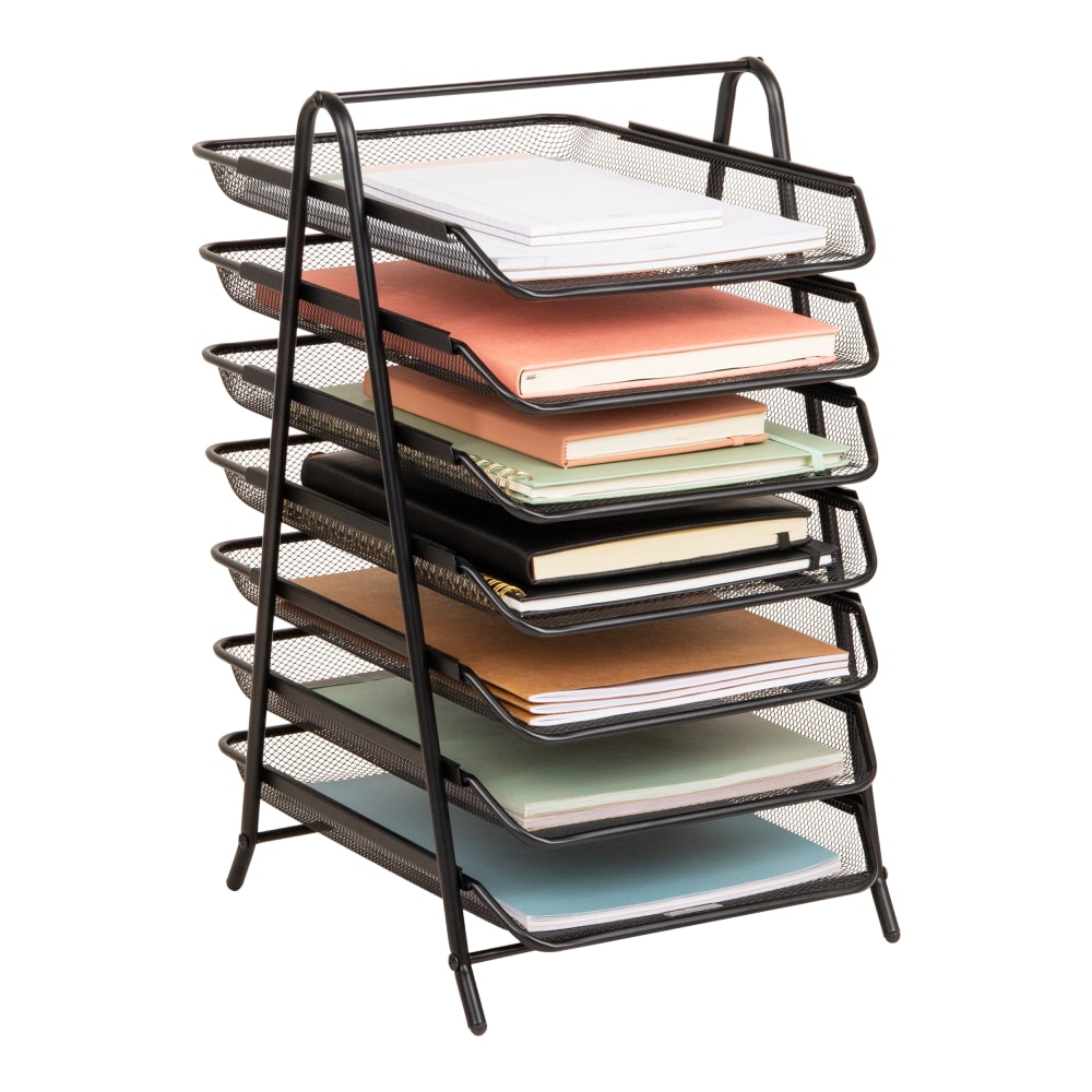 Mind Reader 7-Tier Paper Tray, Metal Mesh, 20inH x 13-3/4inW x 11-3/4in L, Black