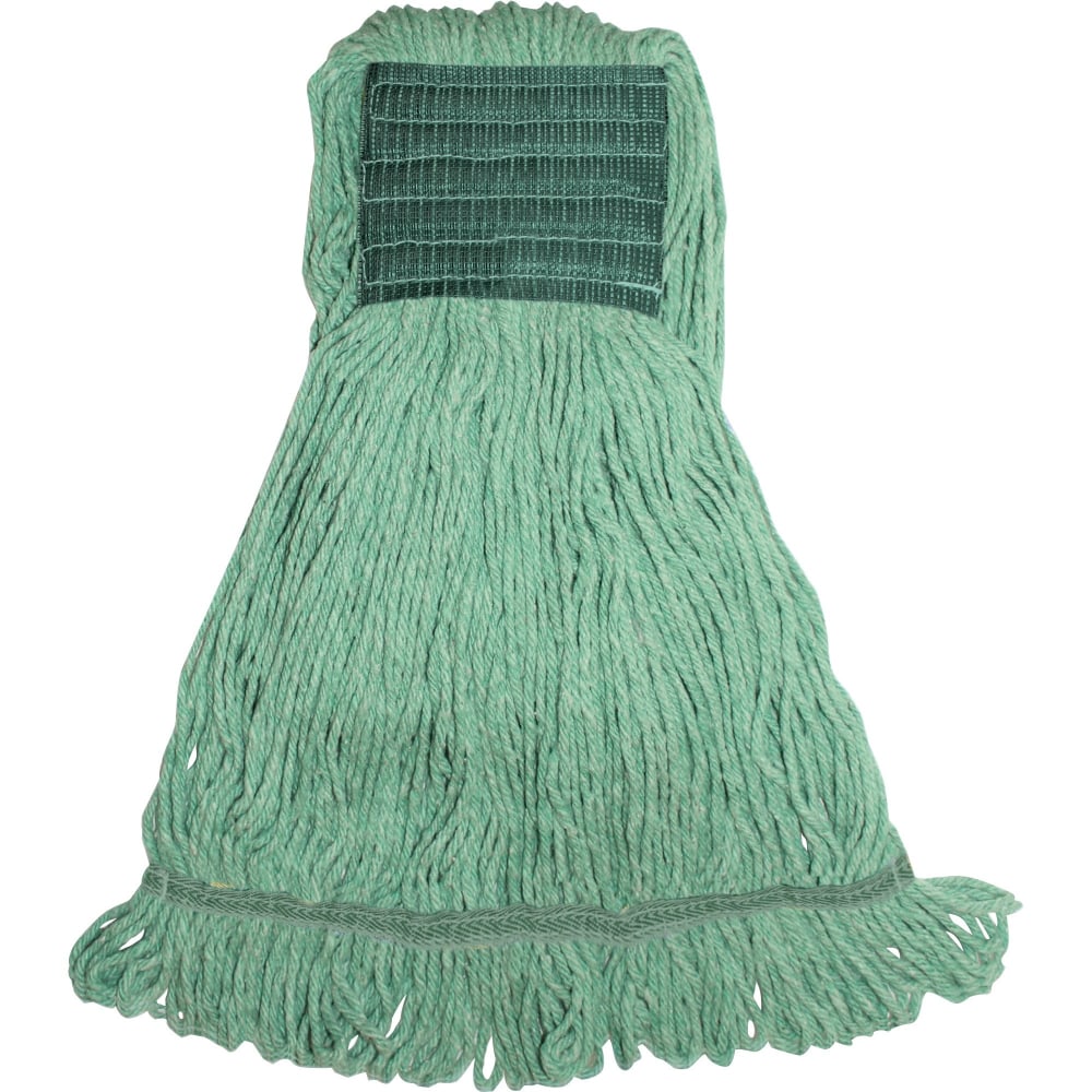 Genuine Joe Synthetic Blend Medium Mophead - Medium - Looped Ends, Durable, Launderable, Headband - Rayon, Cotton, Rayon, Fiber - Green - 16 oz