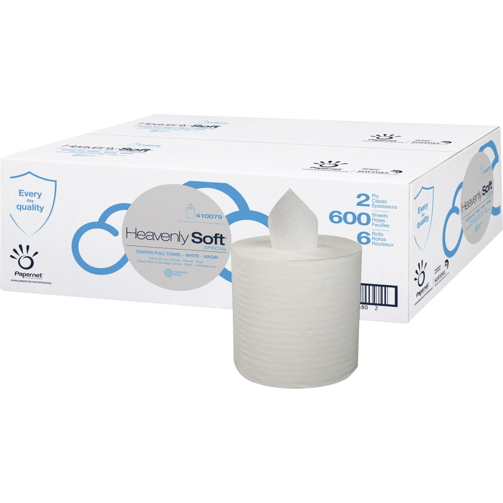 Cellysoft Stefco 600 Sheet Center Pull Dispenser Towels - 2 Ply - 7.60in Width x 8in Length - 600 Sheets/Roll - 8in Roll Diameter - White - 6 / Carton