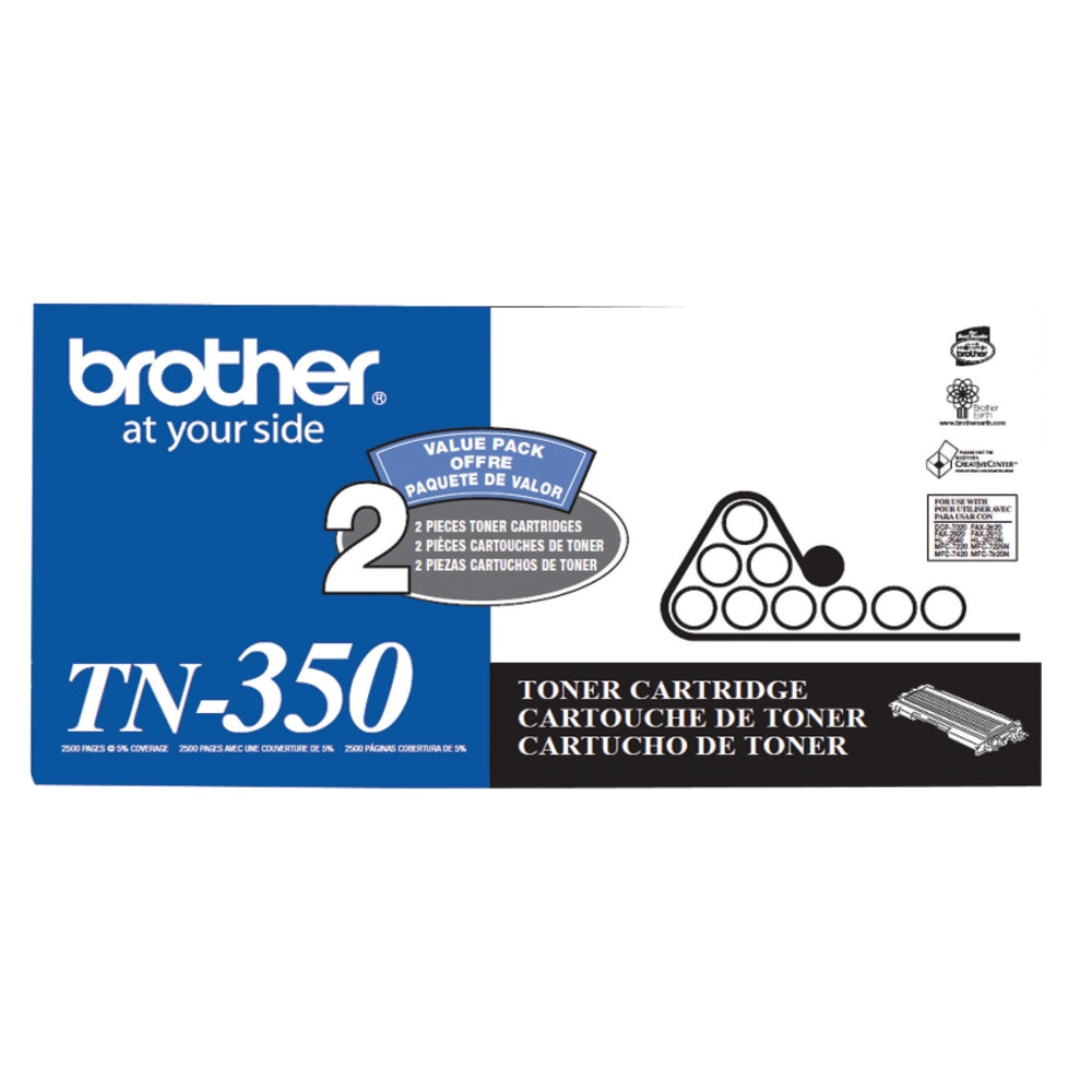 Brother TN-350 Black Toner Cartridges, Pack Of 2, TN-3502PK