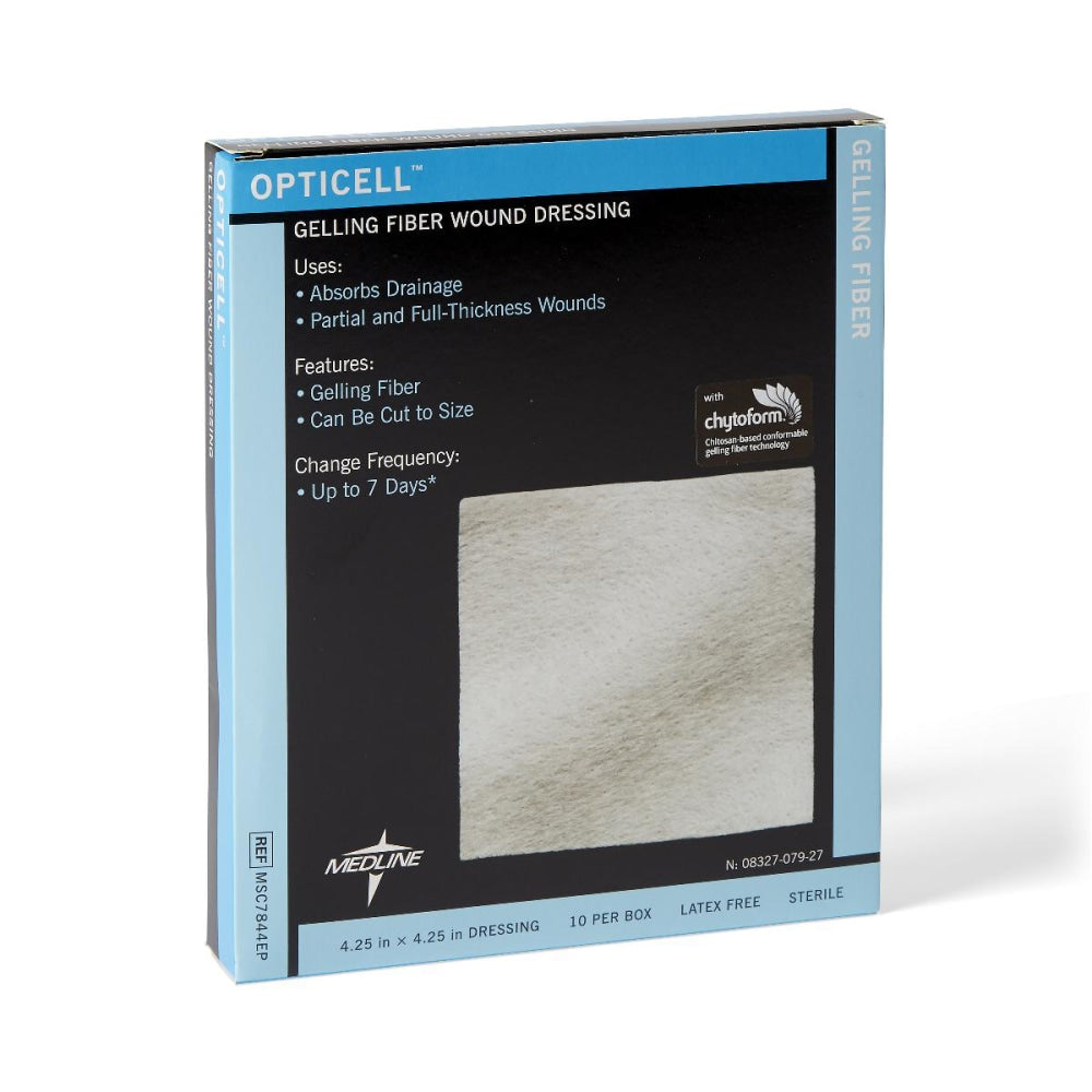 Medline Opticell Gelling Fiber Wound Dressings, 4 1/4in x 4 1/4in, White, Pack Of 10