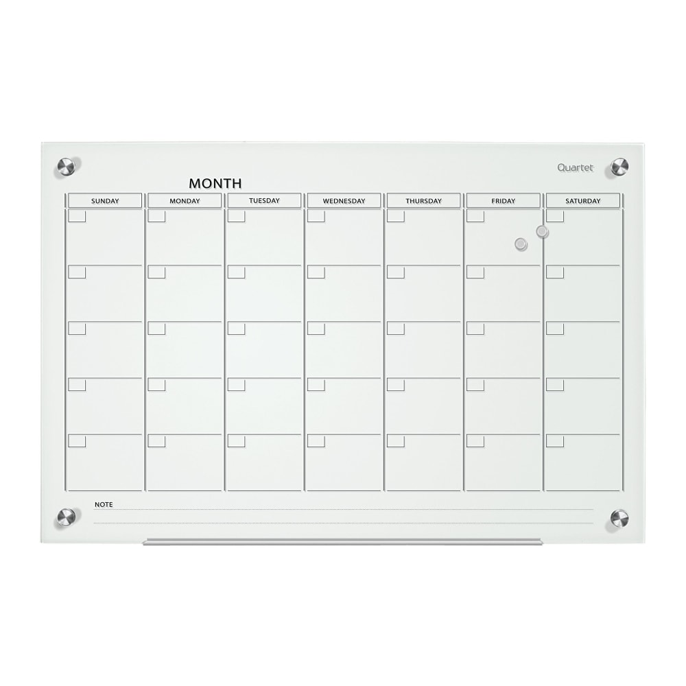 Quartet Infinity Glass Magnetic Unframed Monthly Calendar Whiteboard, 36in x 48in, White