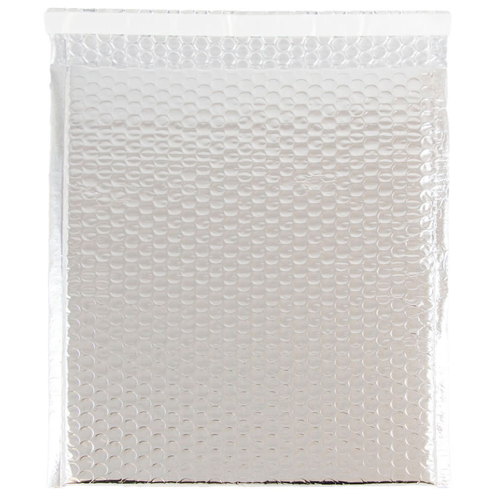 JAM Paper Metallic Bubble Envelopes, Catalog, Open End, 10in x 13in x 1/2in, Silver, Pack Of 12