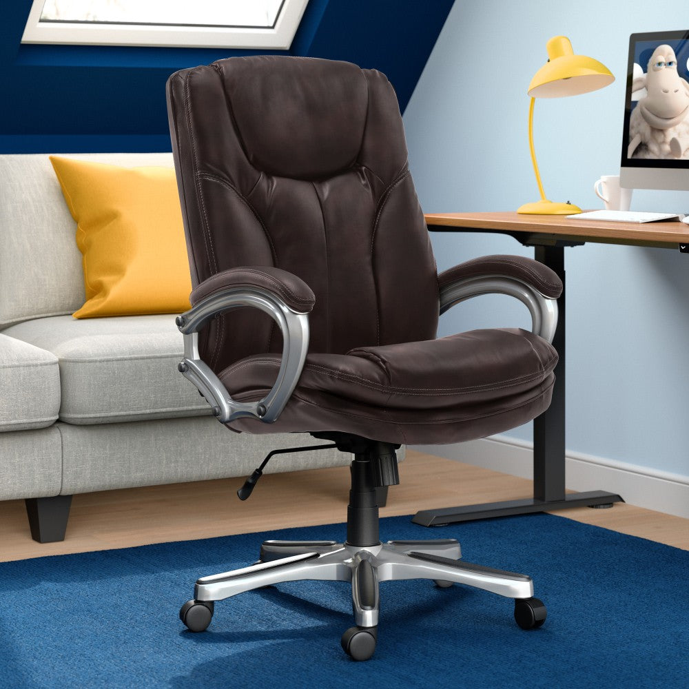 Serta Benton Big And Tall High-Back Chair, Roasted Chestnut/Silver