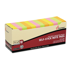 SKILCRAFT Self-Stick Note Pads, 1-1/2in x 2in, Assorted Neon, 100 Sheets, Pack Of 12 Pads