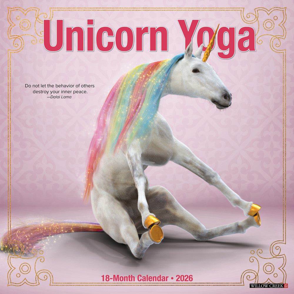 2026 Willow Creek Press Animals Monthly Wall Calendar, 12in x 12in, Unicorn Yoga, January To December, 53058