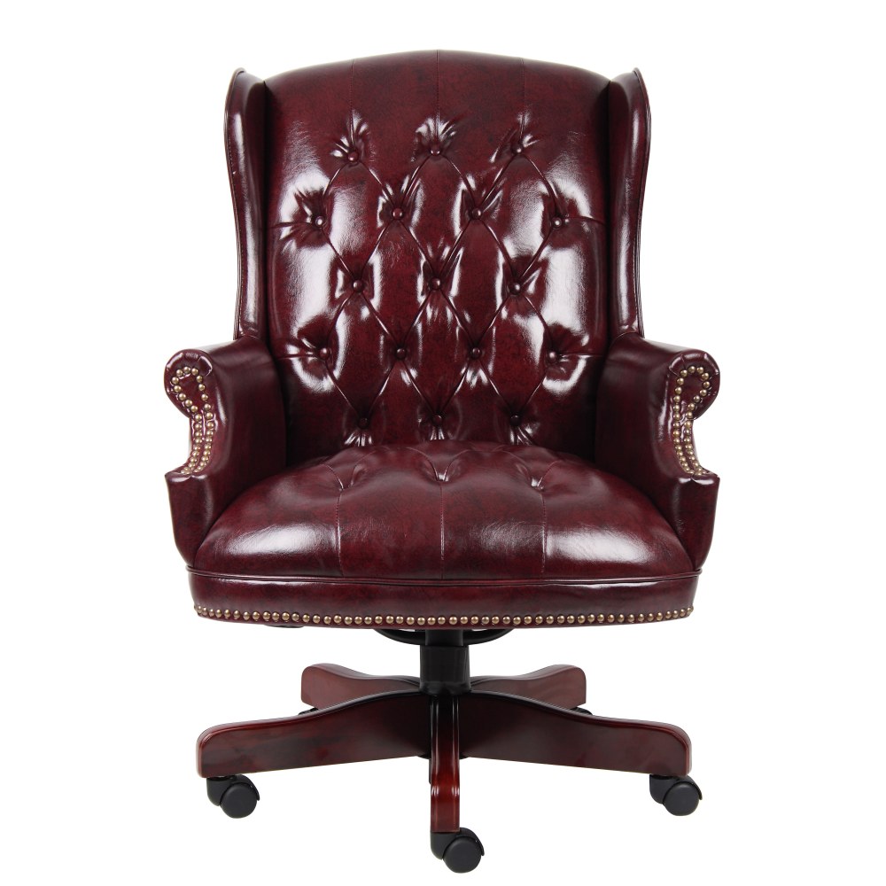 Boss Office Products Traditional Ergonomic High-Back Chair, 44inH, Burgundy/Mahogany