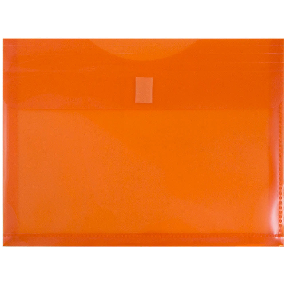 JAM Paper Plastic Booklet Expansion Envelopes, Letter-Size, 9 3/4in x 13in, Hook & Loop Closure, Light Orange, Pack Of 12
