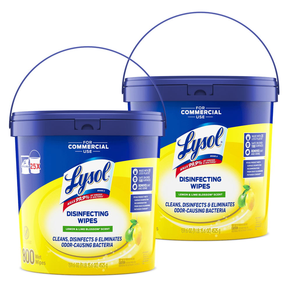 Lysol Professional Disinfecting Wipe Buckets, 8in x 6in, White, 800 Sheets Per Bucket, Set Of 2 Buckets