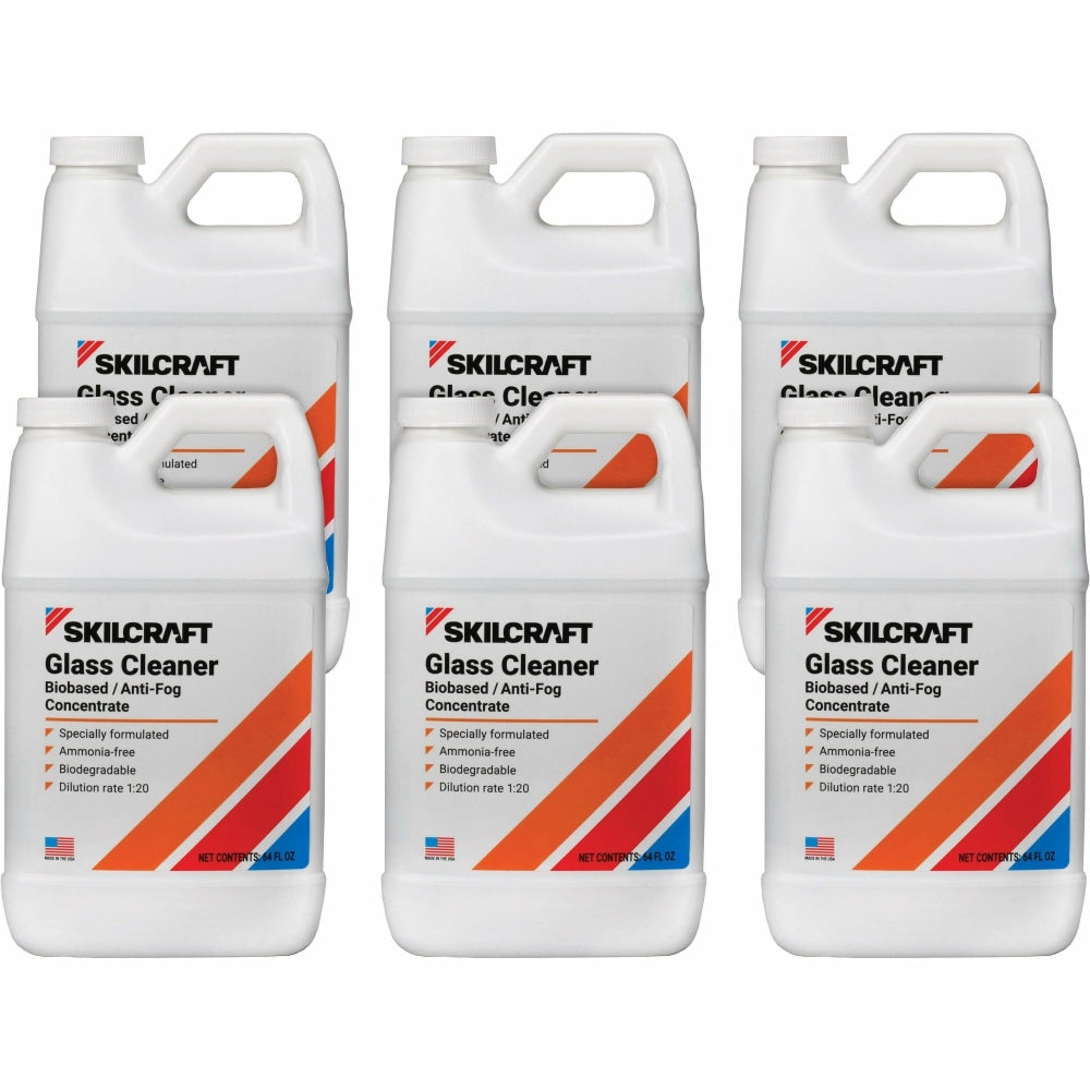 SKILCRAFT Heavy-Duty Glass Cleaner, Concentrate, Liquid, 64 fl oz, Case of 6 - 6909999