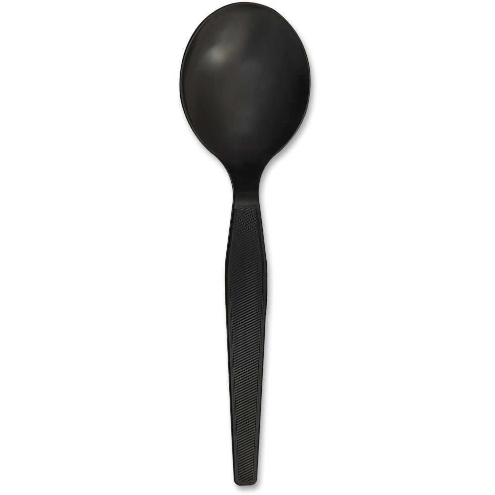 Genuine Joe Medium-Heavyweight Plastic Soup Spoons - 1 Piece(s) - Soup Spoon - 1 x Soup Spoon - Disposable - Textured - Black - 1000 / Carton