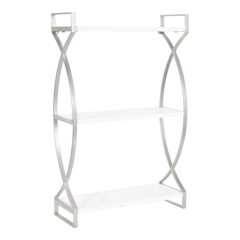 Kate and Laurel Arietta Tiered Shelves, 28inH x 18inW x 6-1/2inD, White/Silver