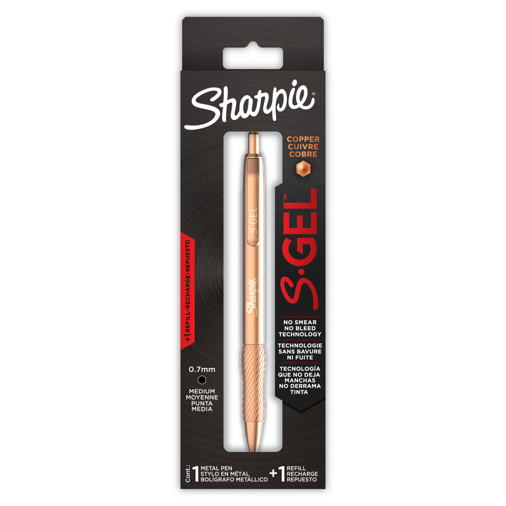 Sharpie S-Gel, Gel Pen, Copper Metal Body, Medium Point (0.7mm), Black Ink, Includes 1 Pen and 1 Additional Ink Refill