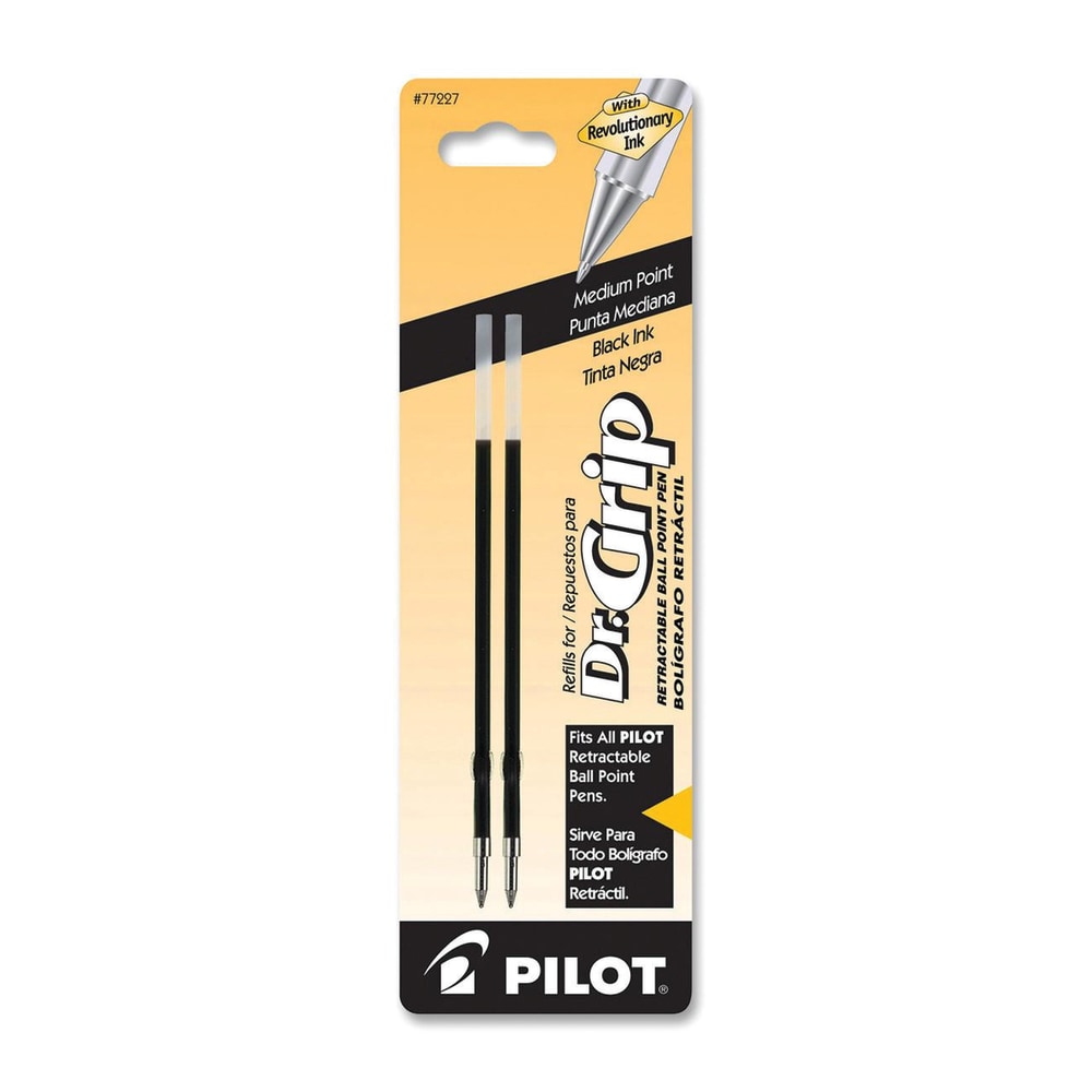 Pilot Ballpoint Pen Refills, Fits Dr. Grip & All Pilot Retractable Ballpoint Pens, Medium Point, 1.0 mm, Black, Pack Of 2
