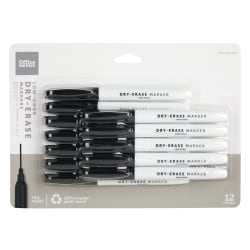 Office Depot Brand Low-Odor Pen-Style Dry-Erase Markers, Fine Point, 100% Recycled Plastic Barrel, Black Ink, Pack Of 12
