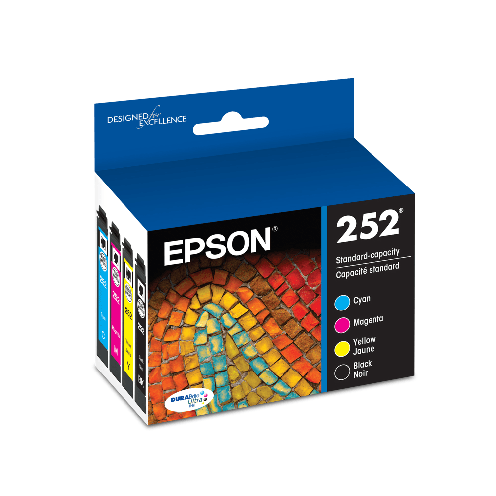 Epson 252 DuraBrite Black And Cyan, Magenta, Yellow Ink Cartridges, Pack Of 4, T252120-BCS