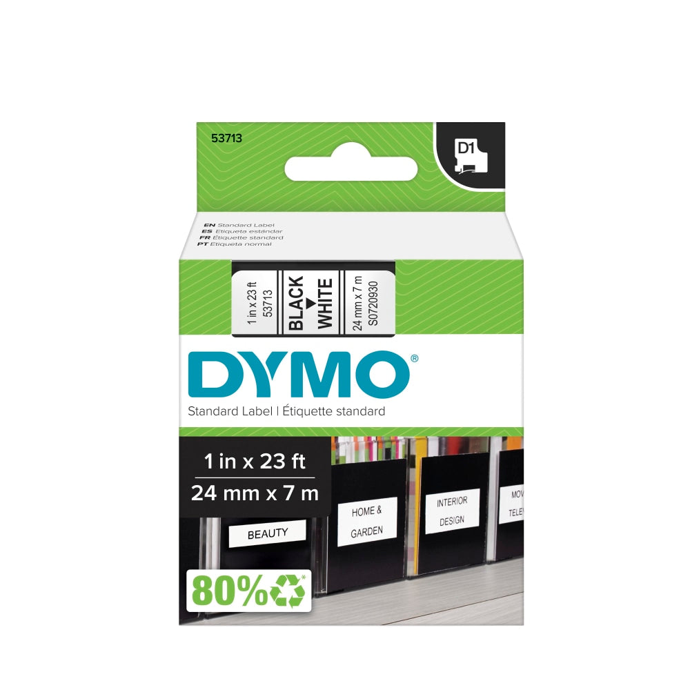 DYMO D1 53713 Black-On-White Tape, 1in x 23ft