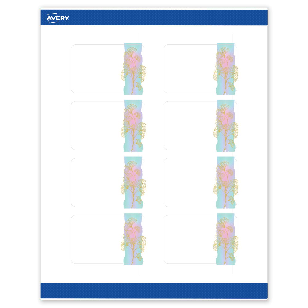 Avery Printable Labels With Sure Feed Technology, S00-EVE, Rectangle, 2in x 3in, Matte White With Preprinted Watercolor/Gold Leaf Design, Pack Of 80