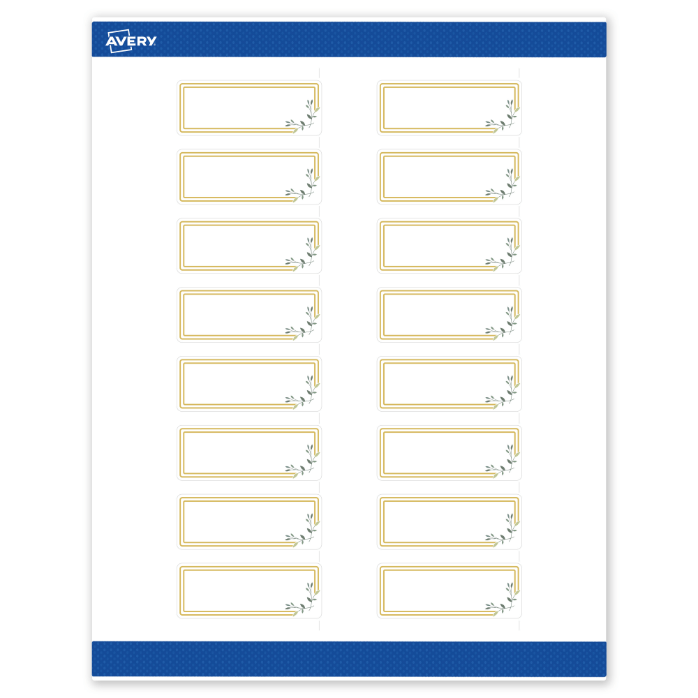 Avery Print-To-The-Edge Labels & Sure Feed, S00-D2K-PRWMP10, 1in x 2-5/8in, Matte White, Preprinted Double Gold Border & Floral Design, Pack Of 160