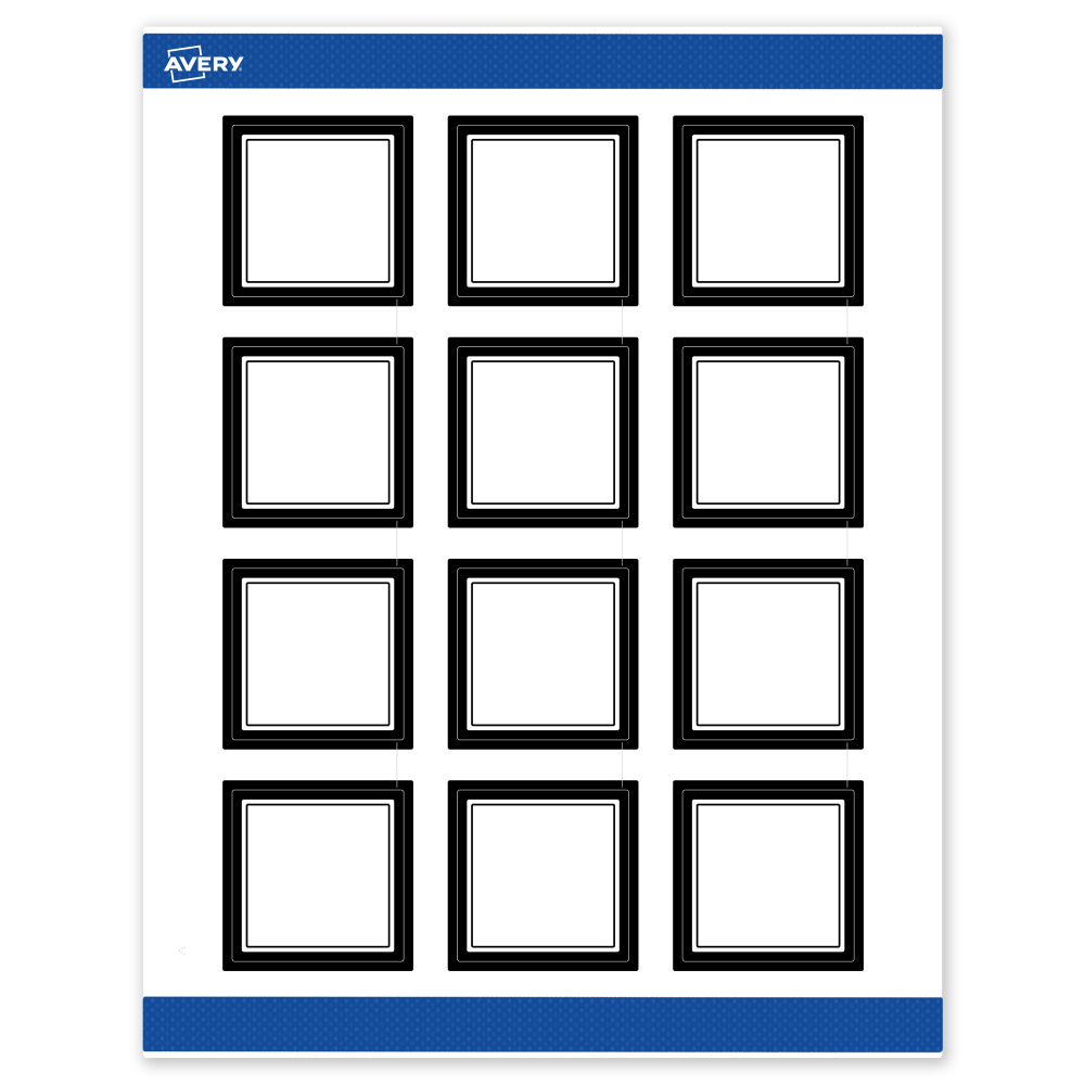 Avery Print-To-The-Edge Labels & Sure Feed, S00-DM2-PRWMP10, 2in x 2in, Matte White, Preprinted Double Black Border Design, Pack Of 120